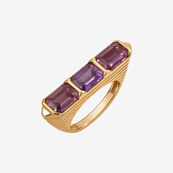 Pink Sapphire Triple-Row Ring in 18K Rose Gold | JJ Jewelry