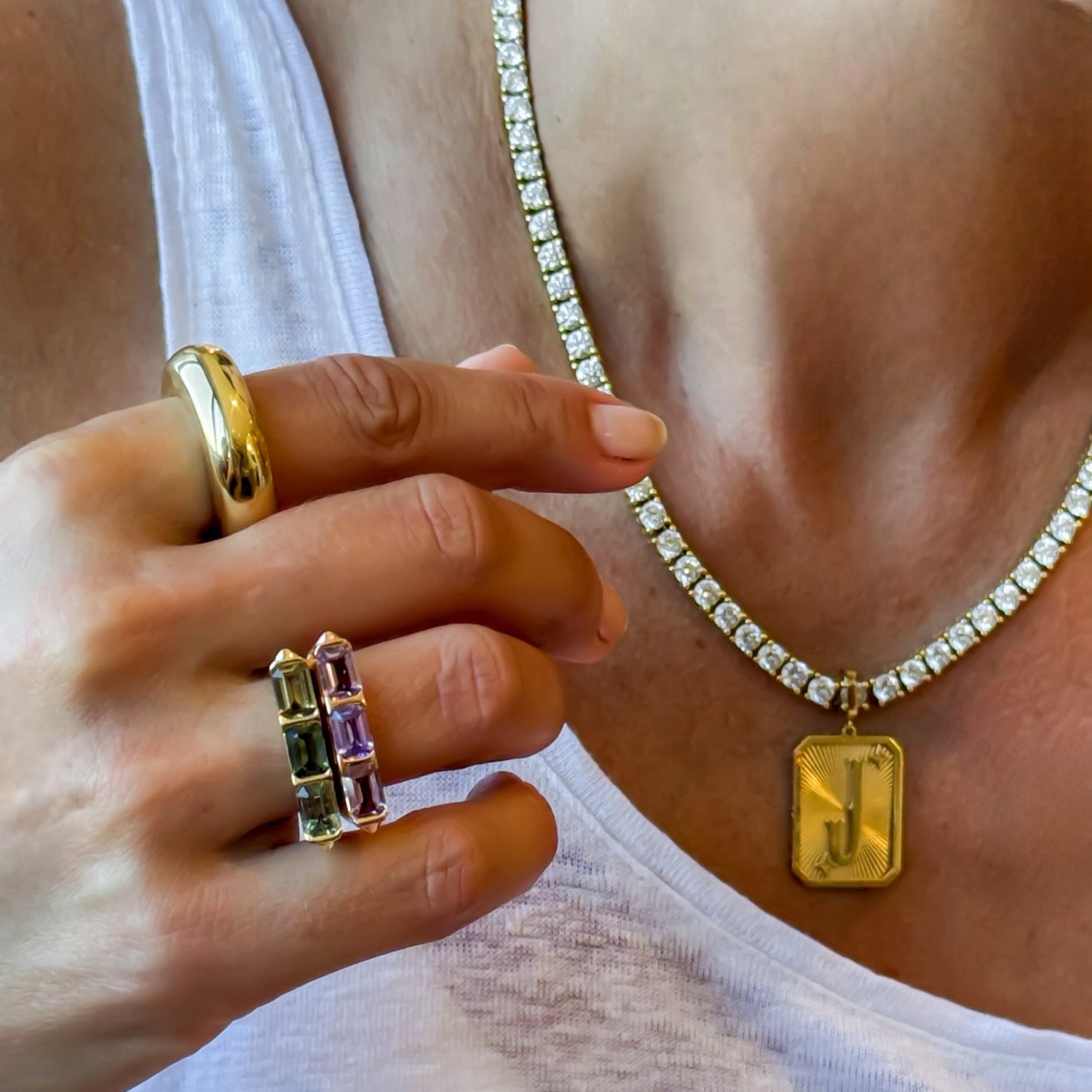 Geometric Green Sapphire Cocktail Ring in 18K Yellow Gold