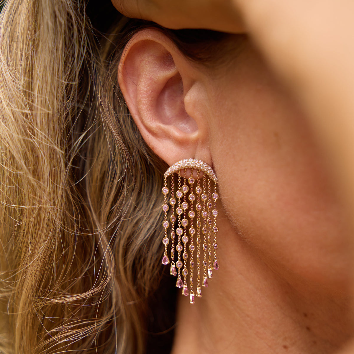 Pink Sapphire and Diamond Chandelier Earrings