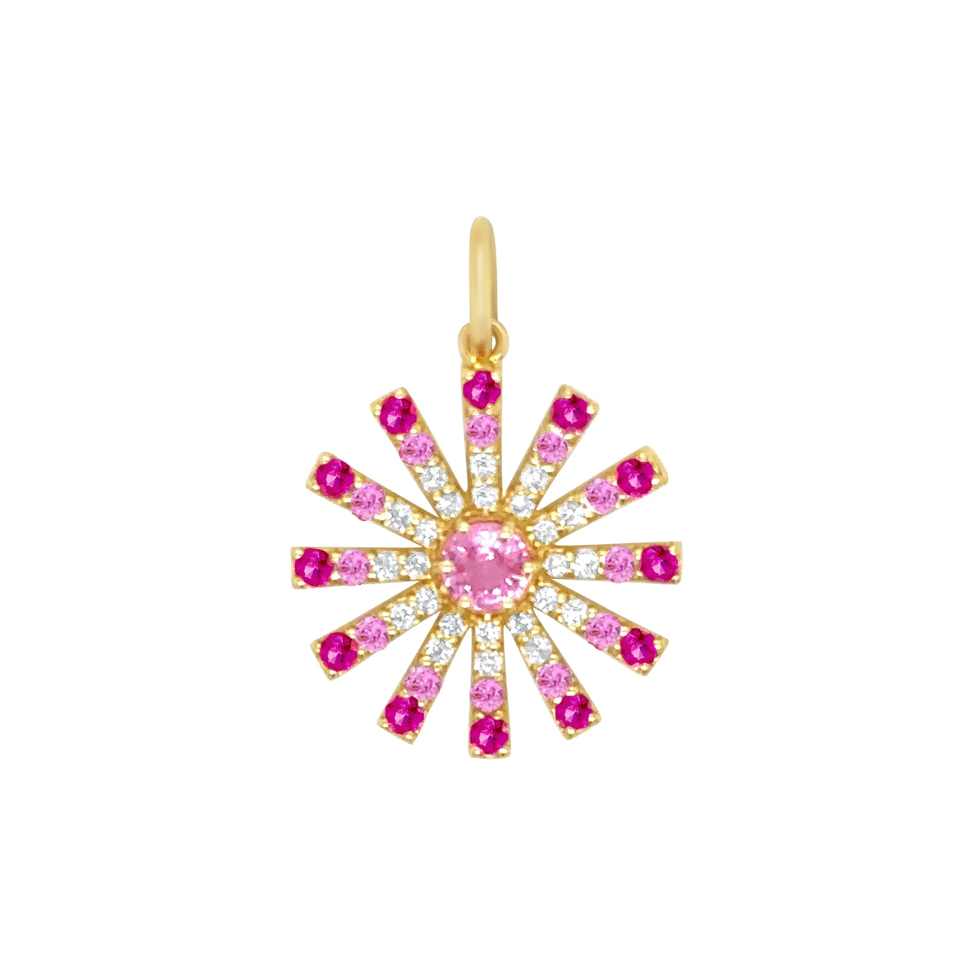 Pink Tourmaline and Diamond Sunburst Pendant-Princess Jewelry Shop