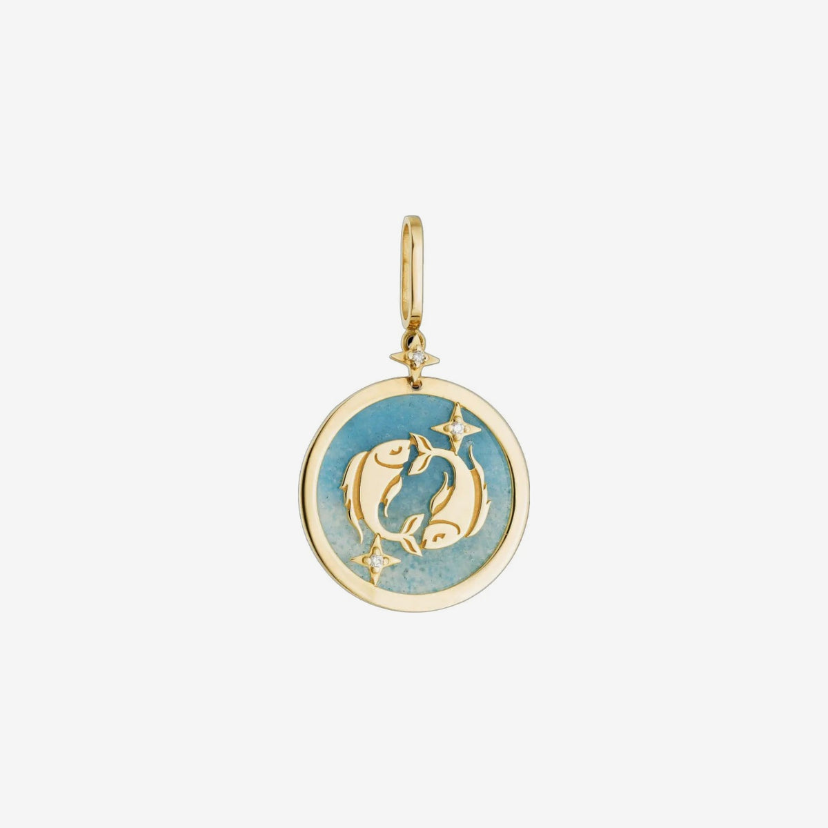 Pisces Zodiac Pendant with Blue Quartz & Diamonds in 18K Yellow Gold, view 2 | JJ Jewelry Miami