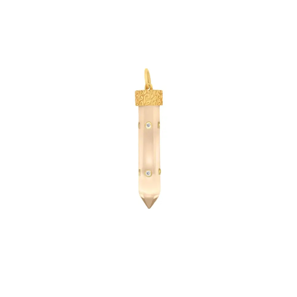 Pointed Clear Crystal & Diamond Pendant in 14K Yellow Gold | JJ Jewelry Miami
