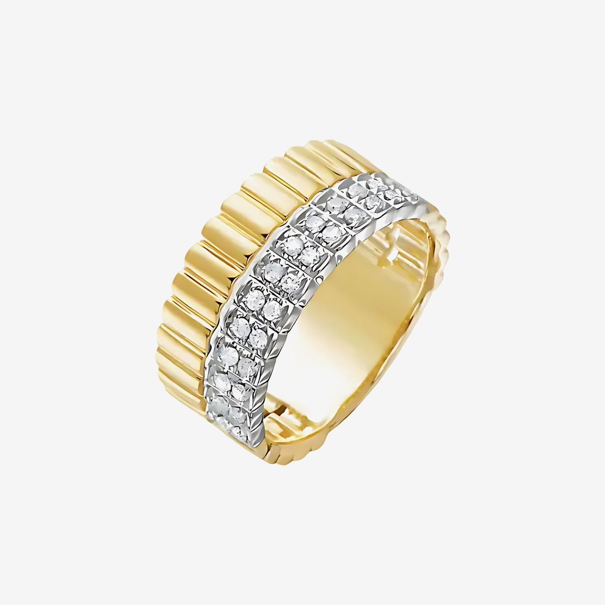 Radiance Double-Line Diamond Band in 14K Two-Tone Gold | JJ Jewelry