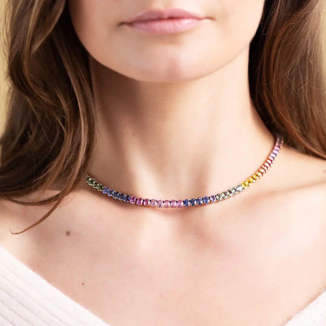 Rainbow Sapphire Tennis Necklace-Princess Jewelry Shop