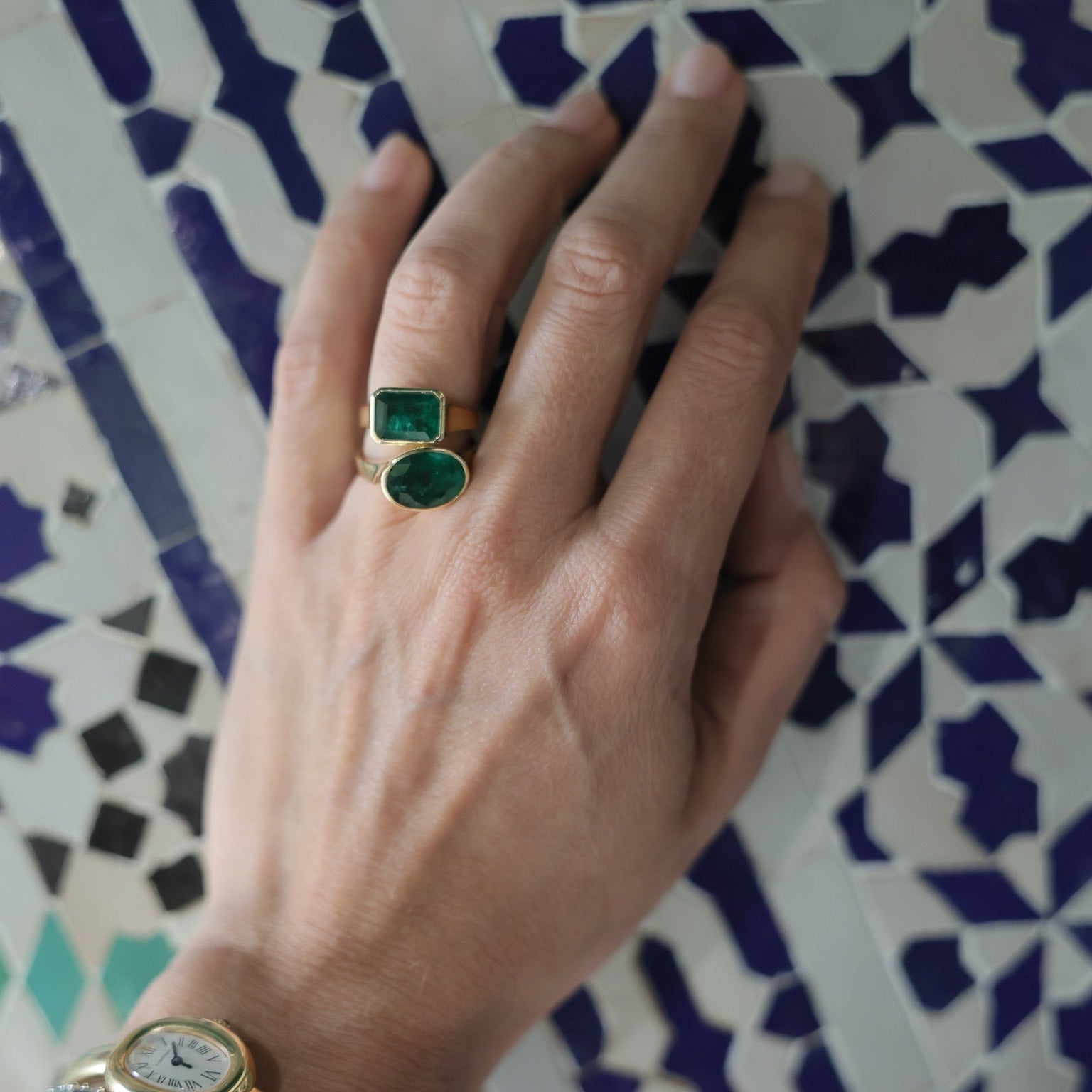 Rectangular Emerald Cocktail Ring in 18K Yellow Gold