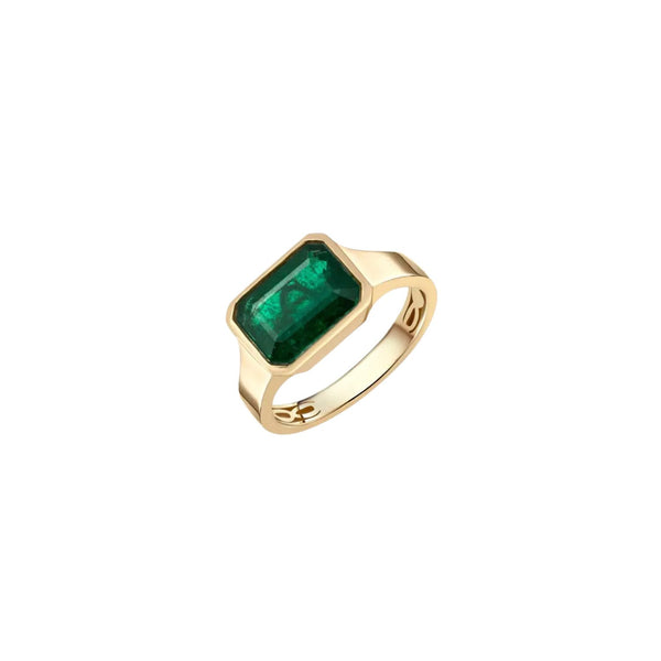 Rectangular Emerald Cocktail Ring in 18K Yellow Gold