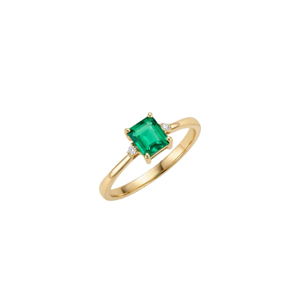 Rectangular Emerald & Diamond Ring in 14K Yellow Gold | JJ Jewelry Miami