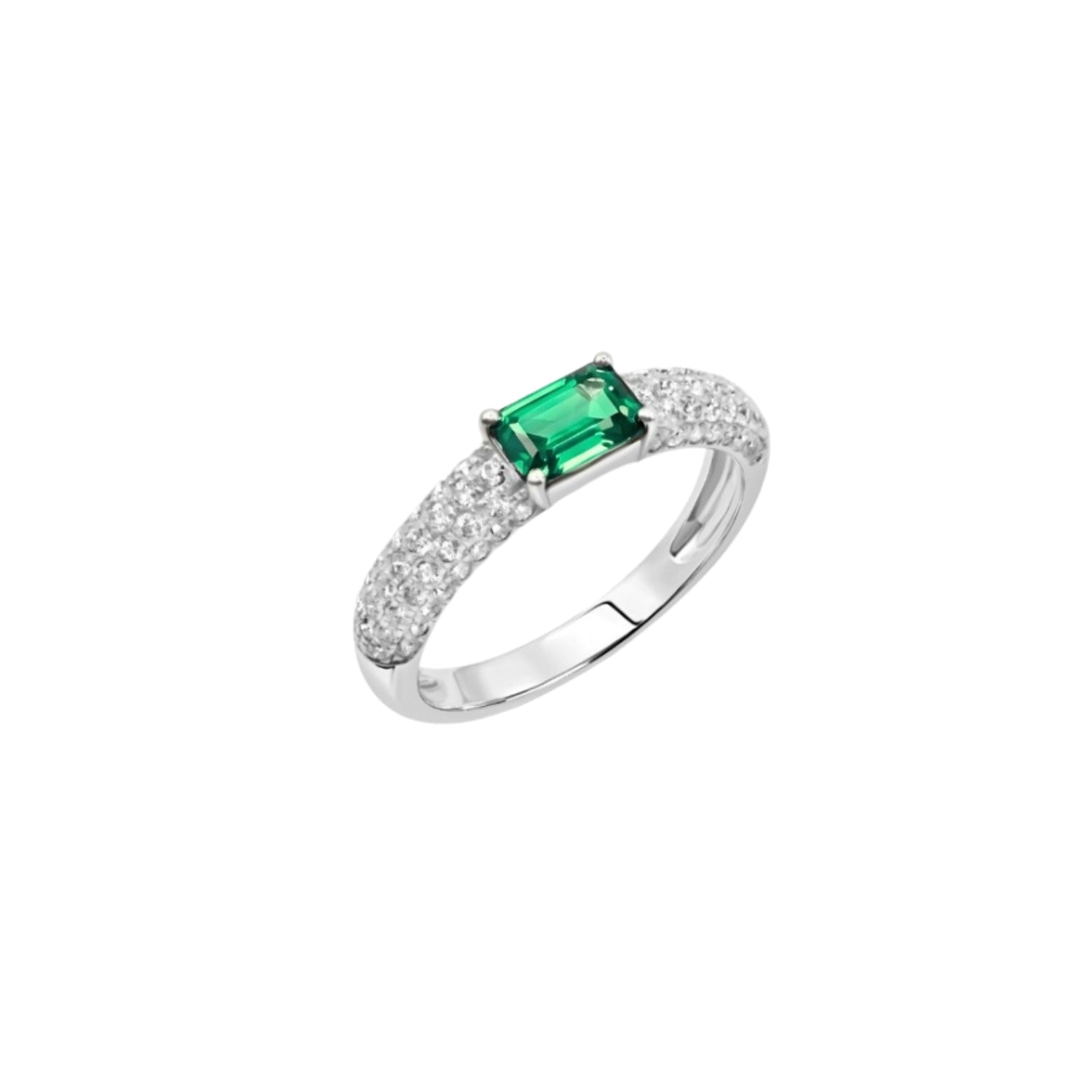 Rectangular Emerald Pavé Diamond Ring in 18K Yellow or White Gold