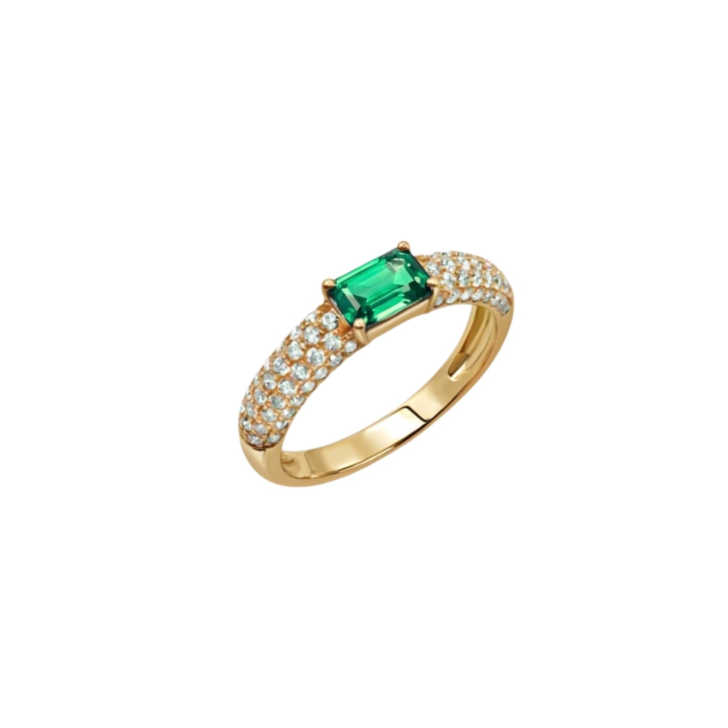 Rectangular Emerald Pavé Diamond Ring in 18K Yellow or White Gold