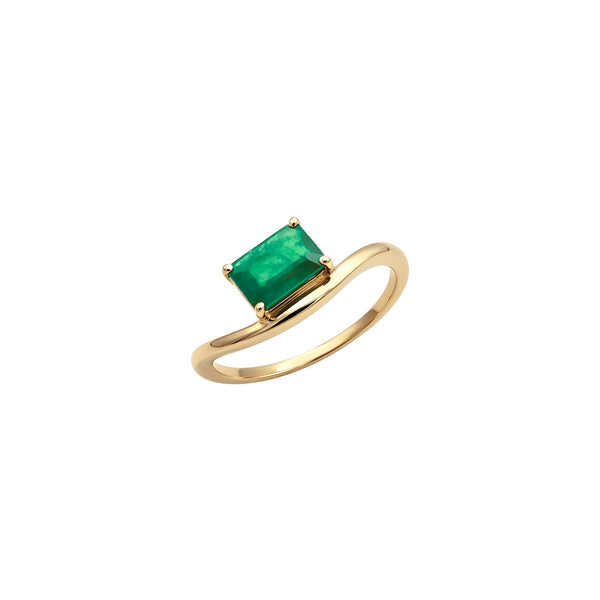 Rectangular Emerald Solitaire Ring in 14K Yellow Gold