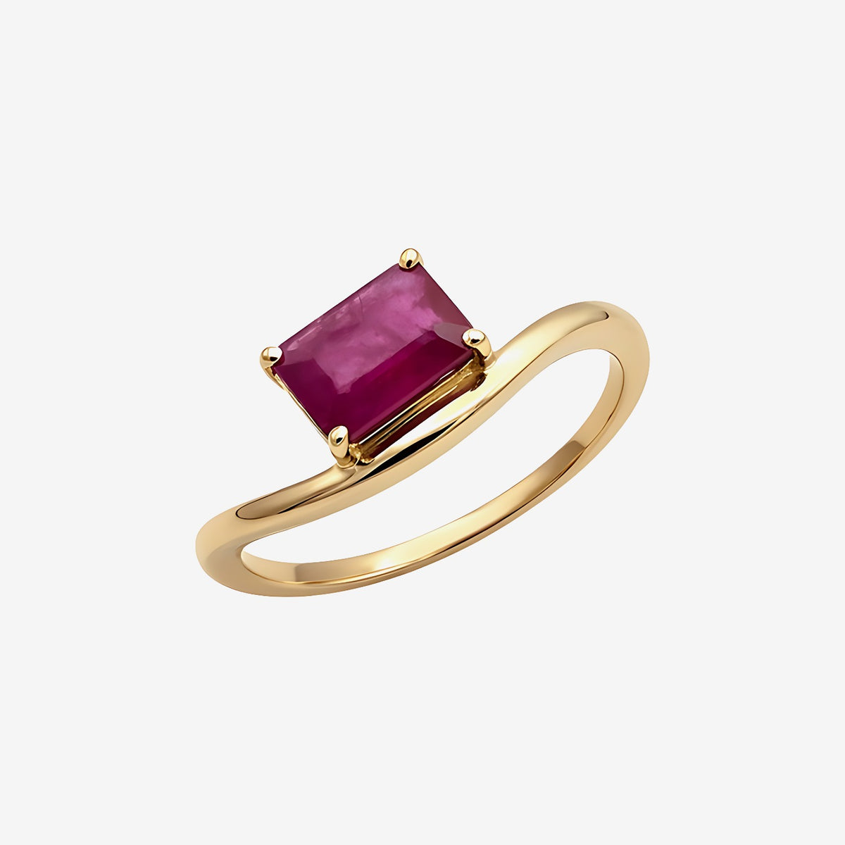 Rectangular Ruby Ring in 14K Yellow Gold | JJ Jewelry