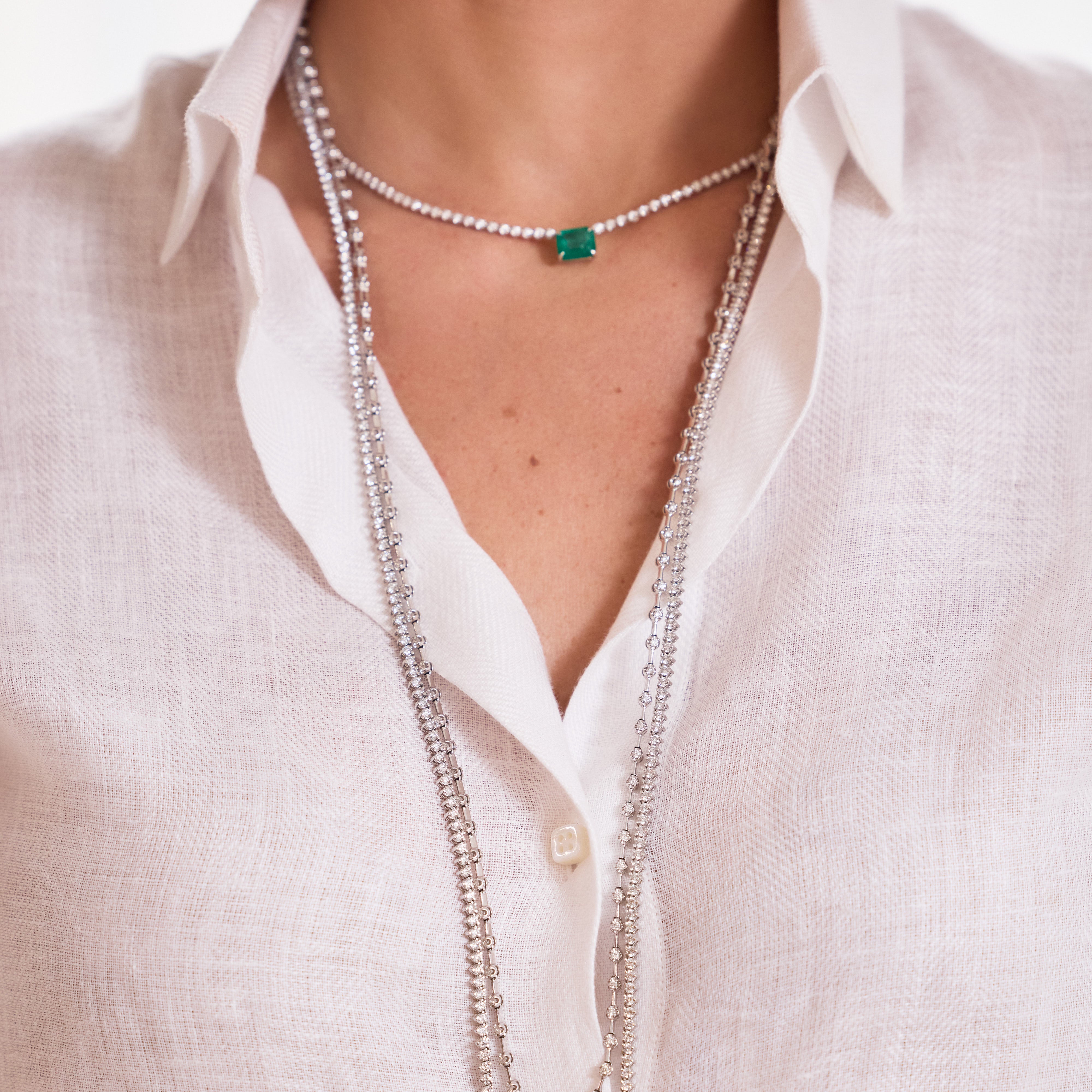 Sarita Long Diamond Tennis Necklace in 18K White Gold