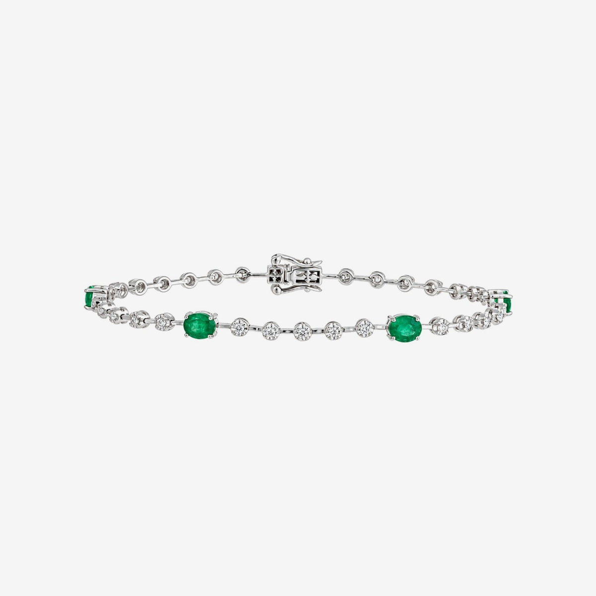 Renata Oval Emerald and Diamond Bracelet in White Gold | JJ Jewelry