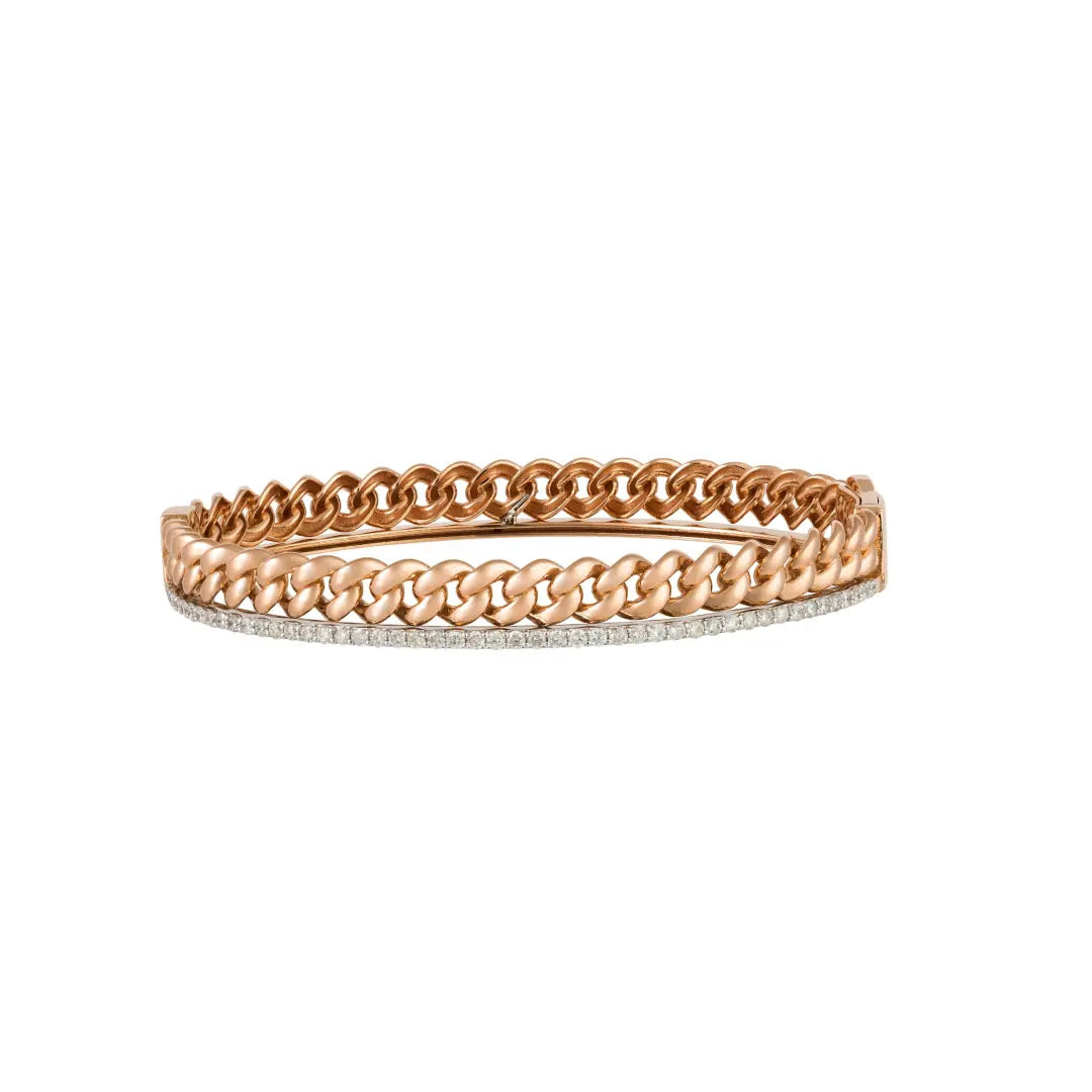 Rose and White Gold Chain Bangle with Diamonds-Princess Jewelry Shop