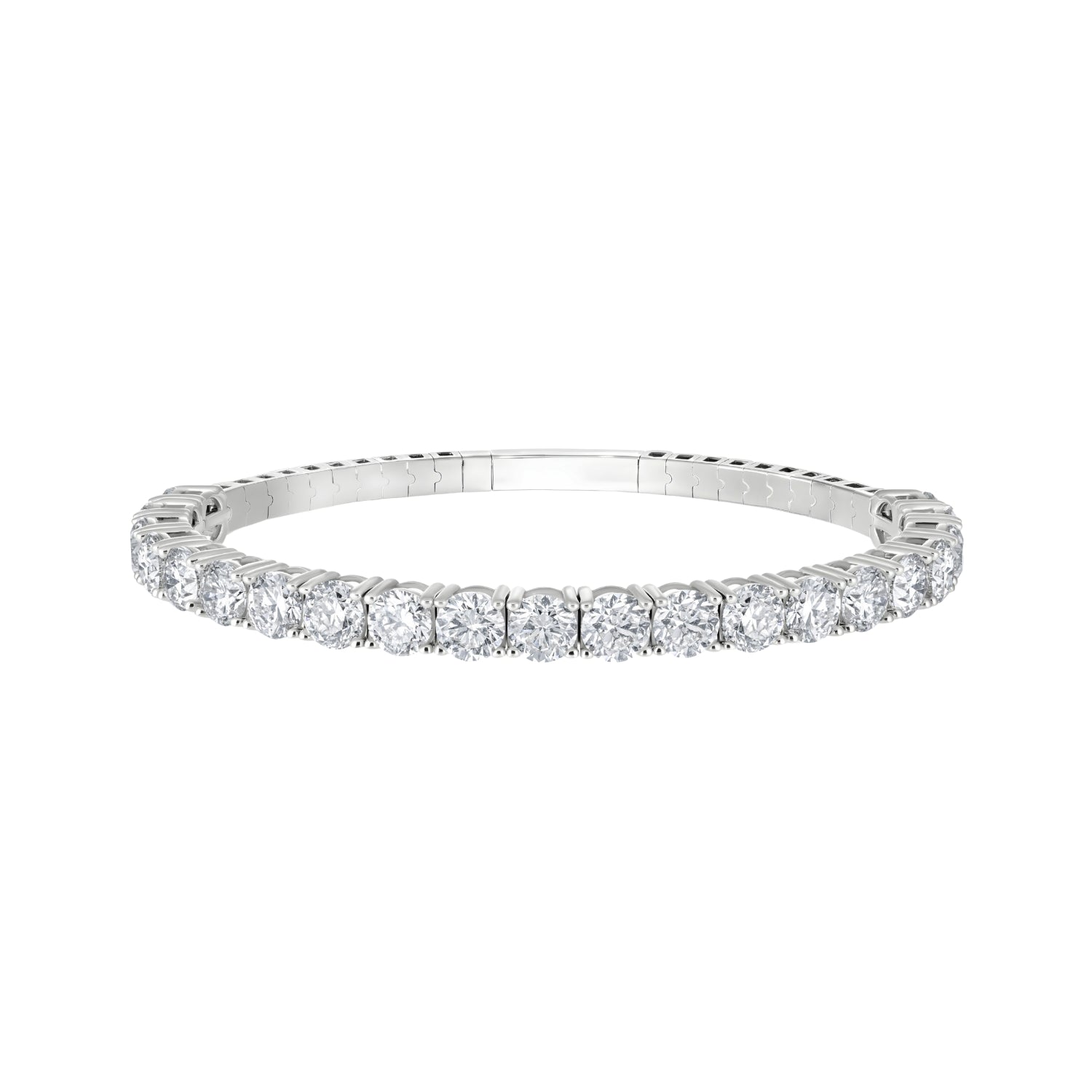 Round Brilliant Diamond Flexible Tennis Bangle 18K White Gold | JJ Jewelry Miami