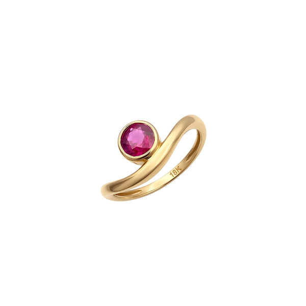 Round Ruby Bezel-Set Ring in 14K Yellow Gold | JJ Jewelry Miami