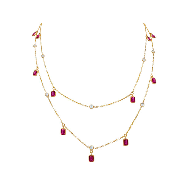 Ruby Diamond Beaded Double Necklace