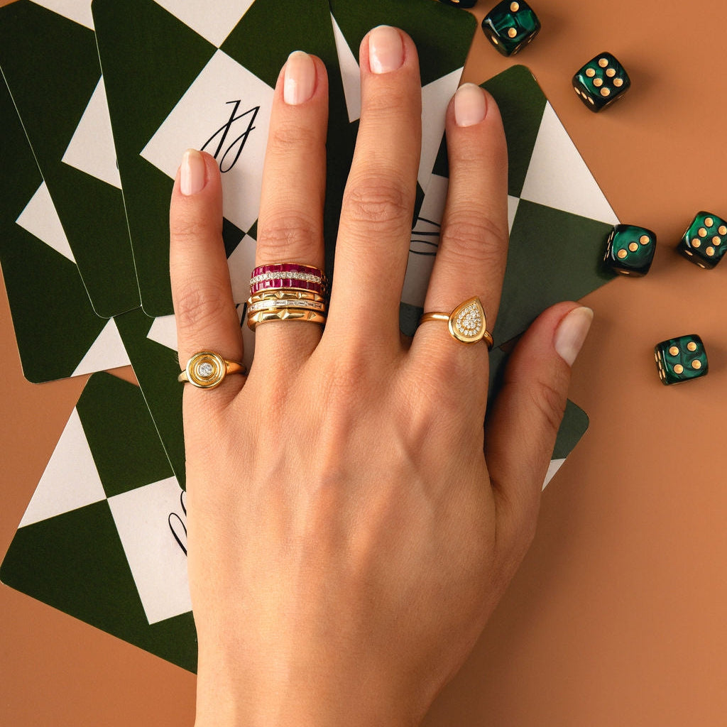 Ruby & Diamond Curved Band Ring in 14K Yellow Gold