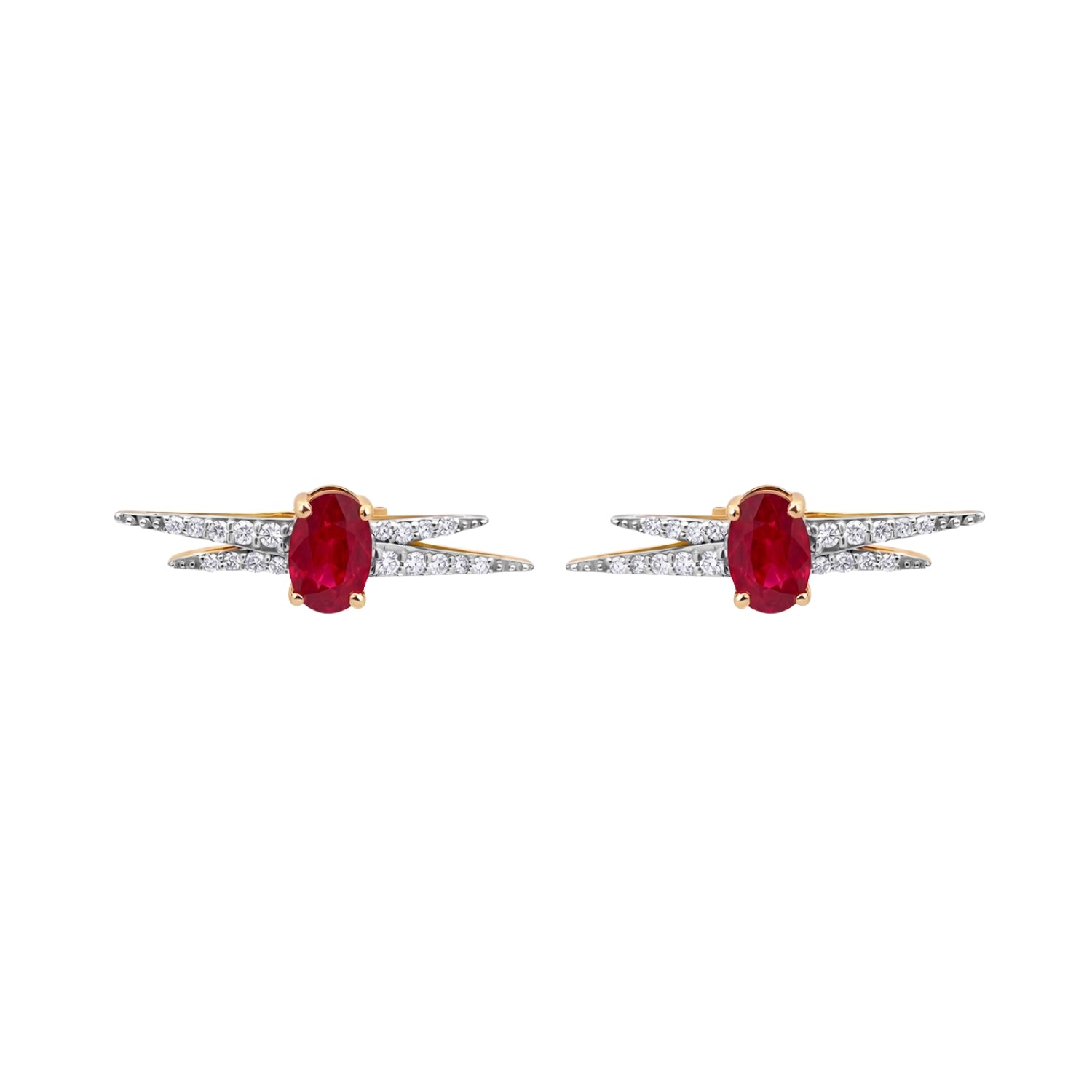Ruby and Diamond Earrings in 14K Yellow Gold