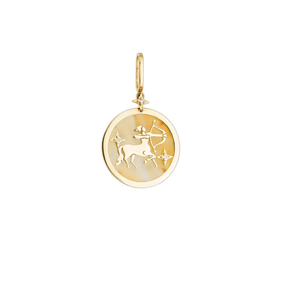 Sagittarius Zodiac Pendant with Orange Quartz & Diamonds in 18K Yellow Gold | JJ Jewelry Miami