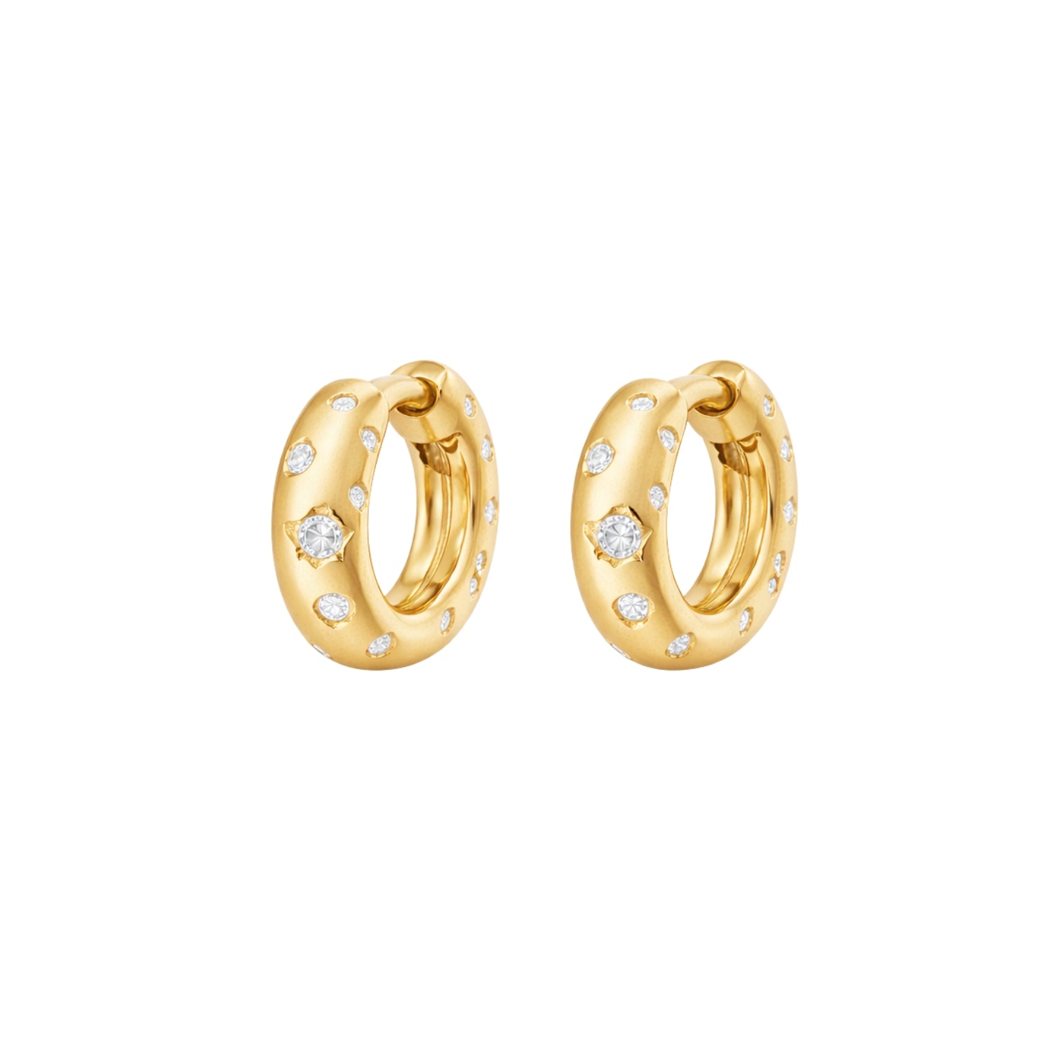 Saturn Diamond Flush Hoop Earrings in 18K Yellow Gold (8mm)