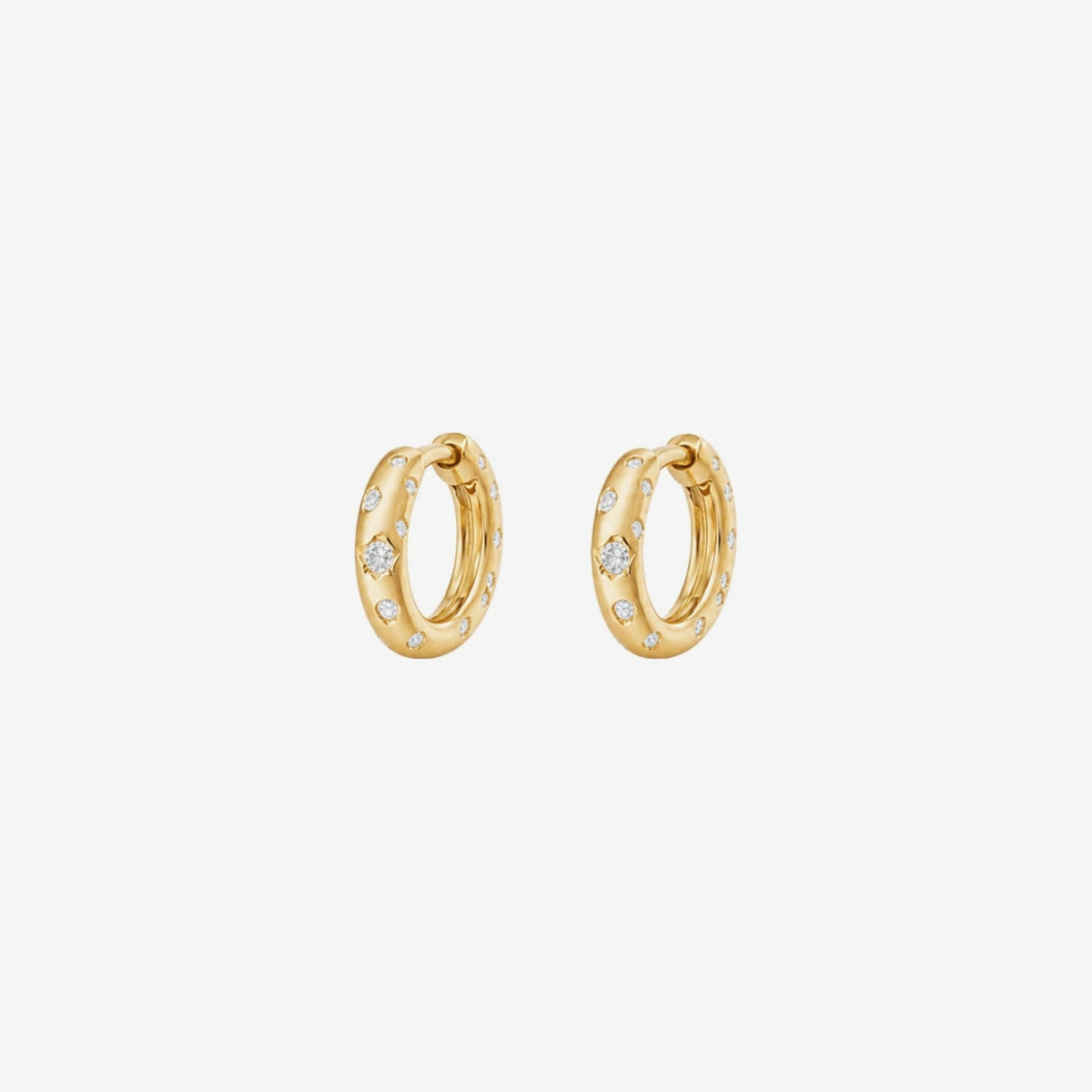 Saturn Diamond Flush Hoop by Alessa Rocks in 18K Yellow Gold, gray background | JJ Jewelry Miami