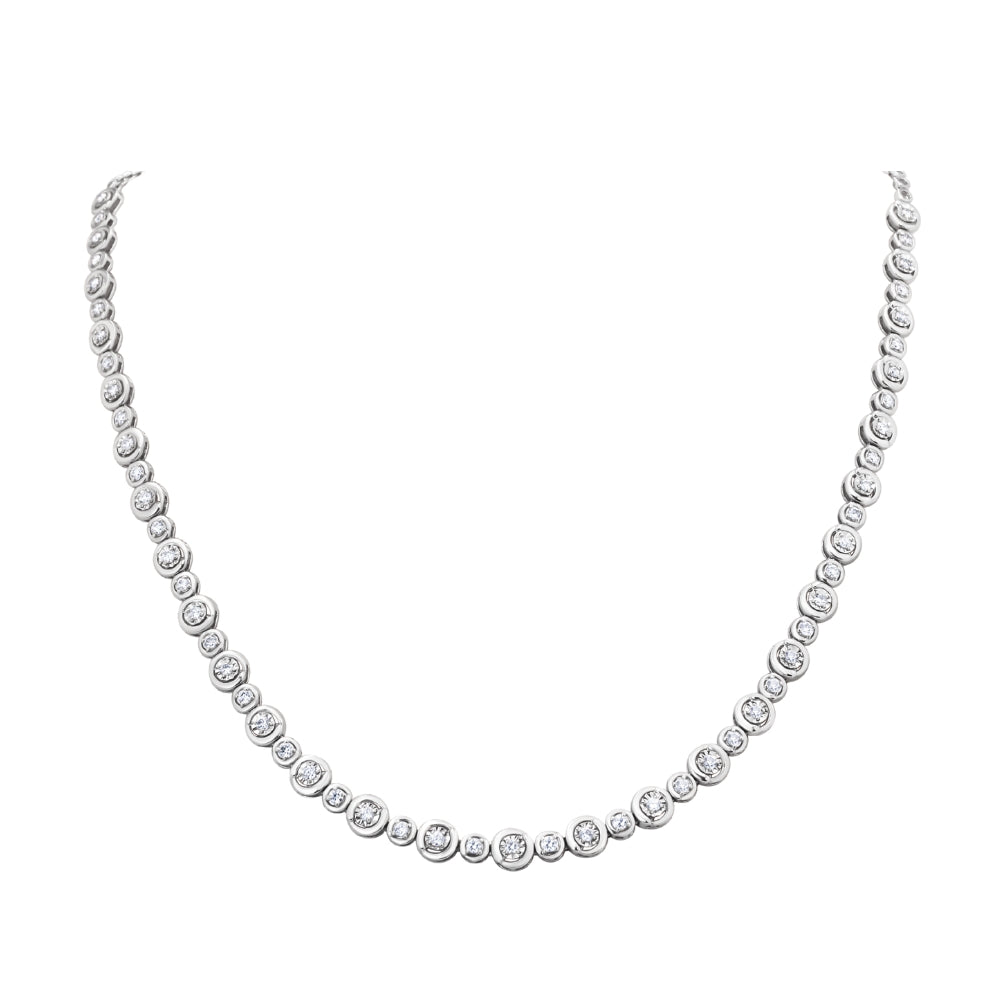 Scalloped Bezel Diamond Necklace in 14K White Gold | JJ Jewelry Miami