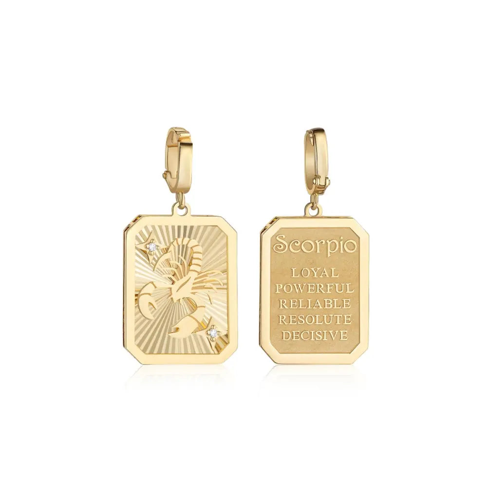 Scorpio Zodiac Engraved Gold and Diamond Pendant-Princess Jewelry Shop