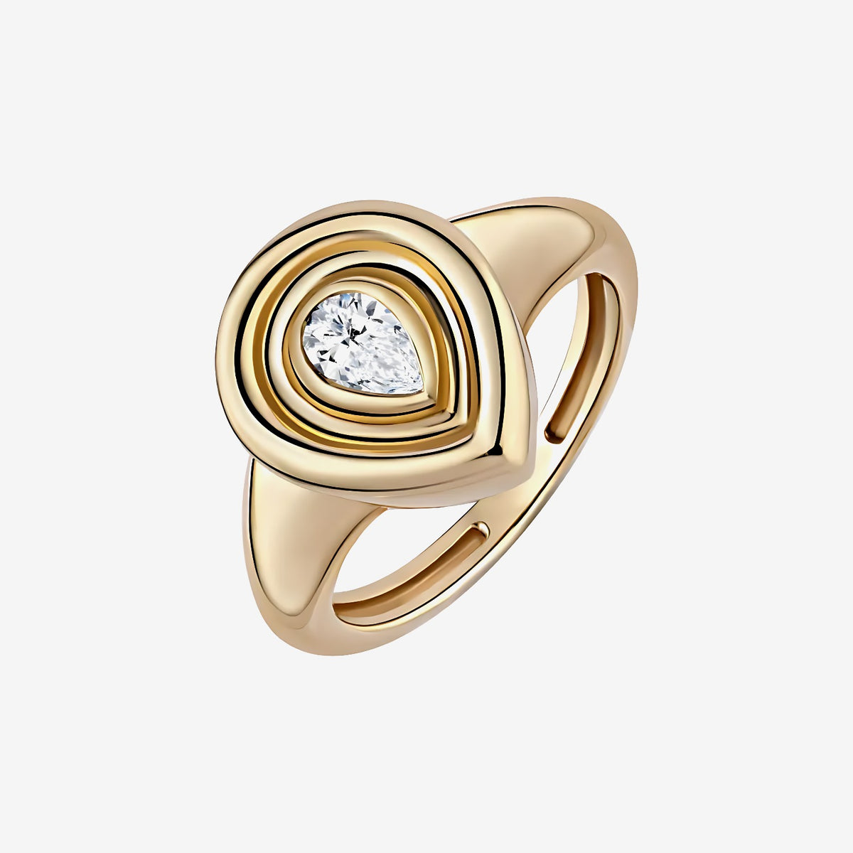 Single Diamond Pear Button Ring in 18K Yellow Gold | JJ Jewelry