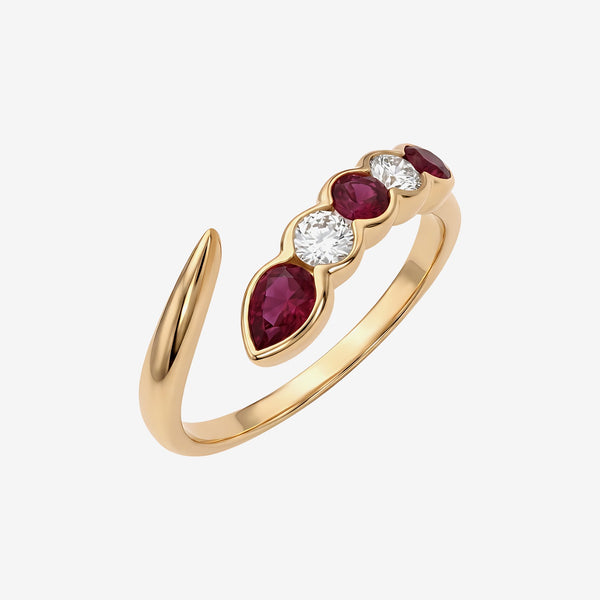 Snake Ruby and Diamond Wrap Ring in 14K Yellow Gold | JJ Jewelry