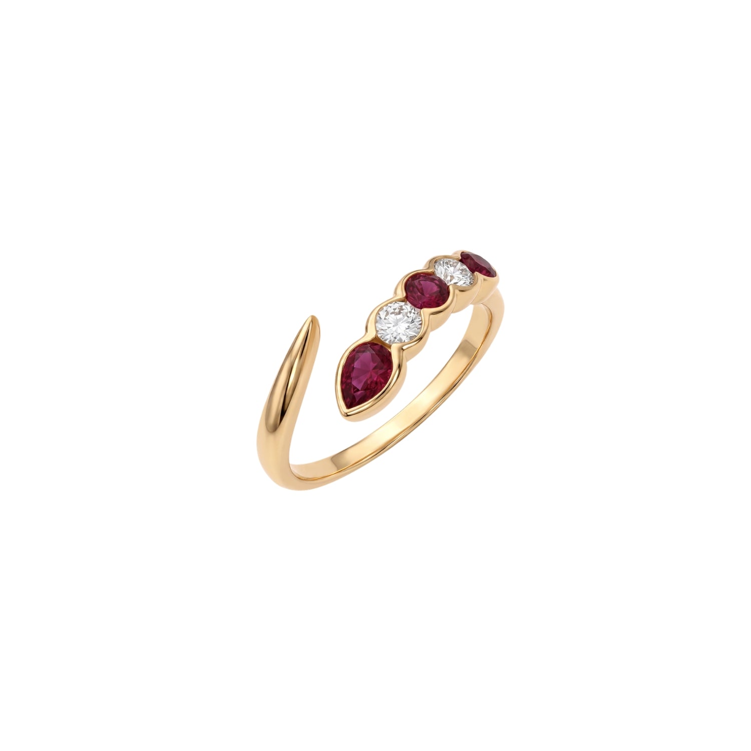 Snake Ruby and Diamond Wrap Ring in 14K Yellow Gold