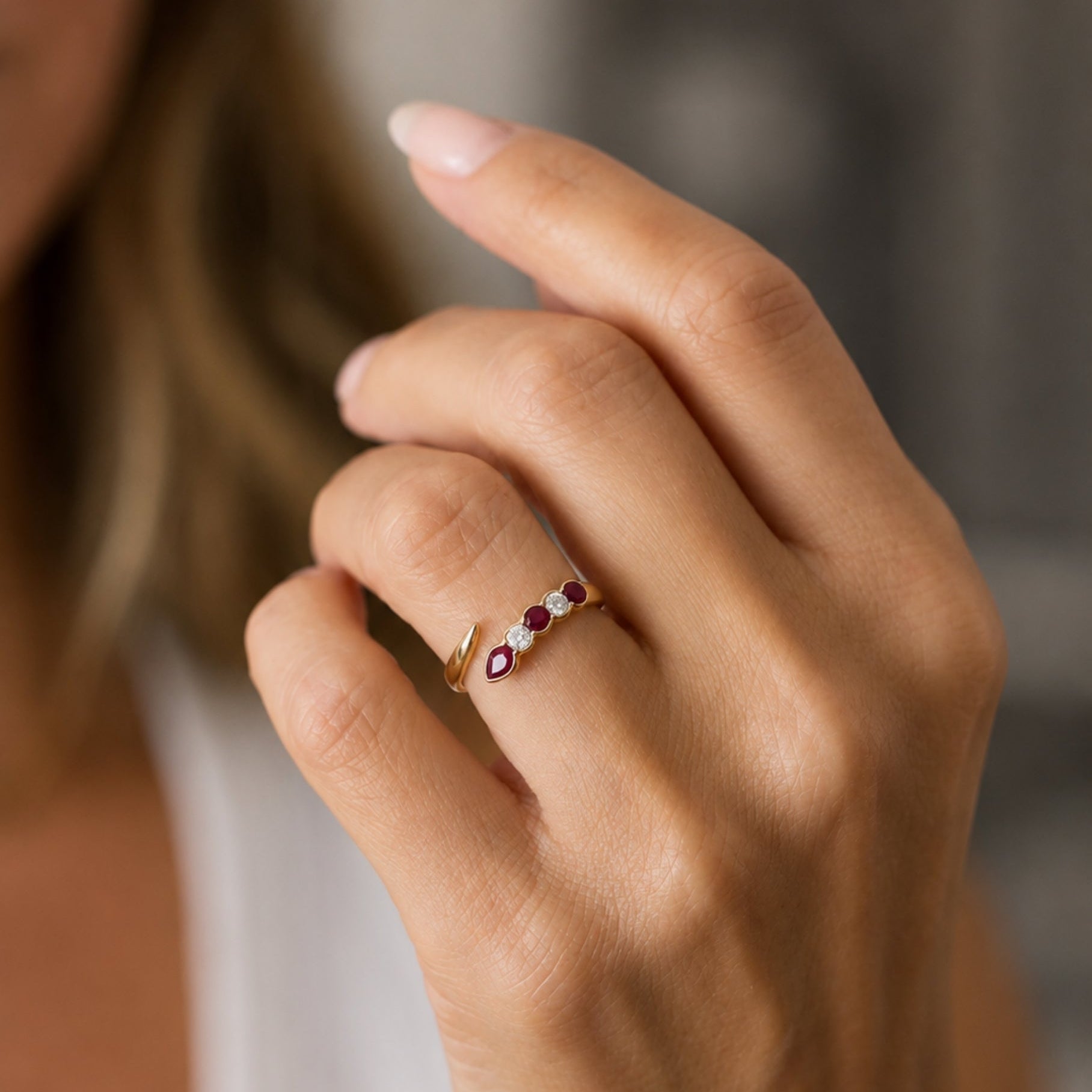 Snake Ruby and Diamond Wrap Ring in 14K Yellow Gold