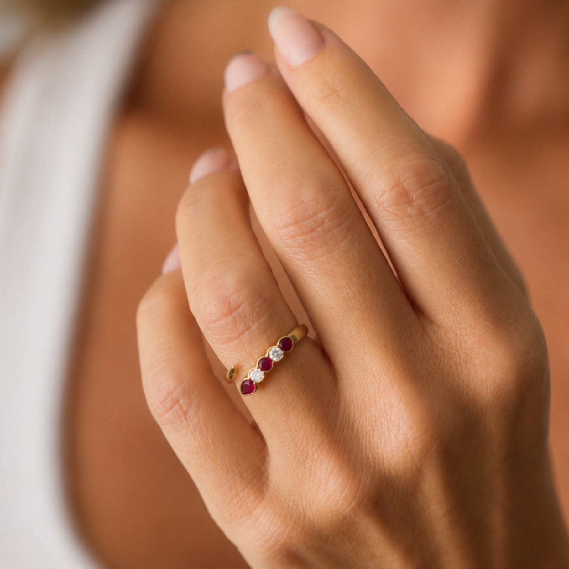 Snake Ruby and Diamond Wrap Ring in 14K Yellow Gold