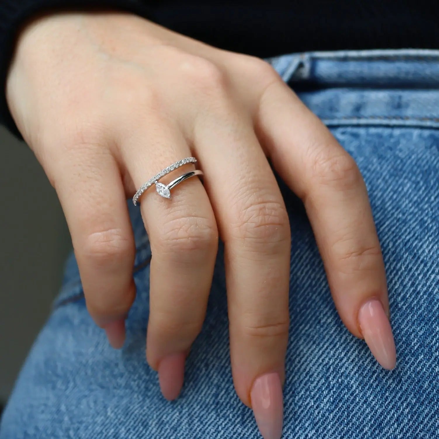 Spiral Marquise Diamond Double Band Ring-Princess Jewelry Shop