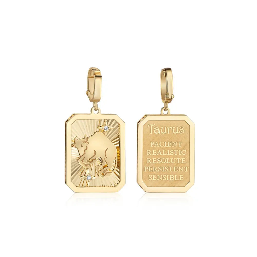 Taurus Zodiac Engraved Gold and Diamond Pendant-Princess Jewelry Shop