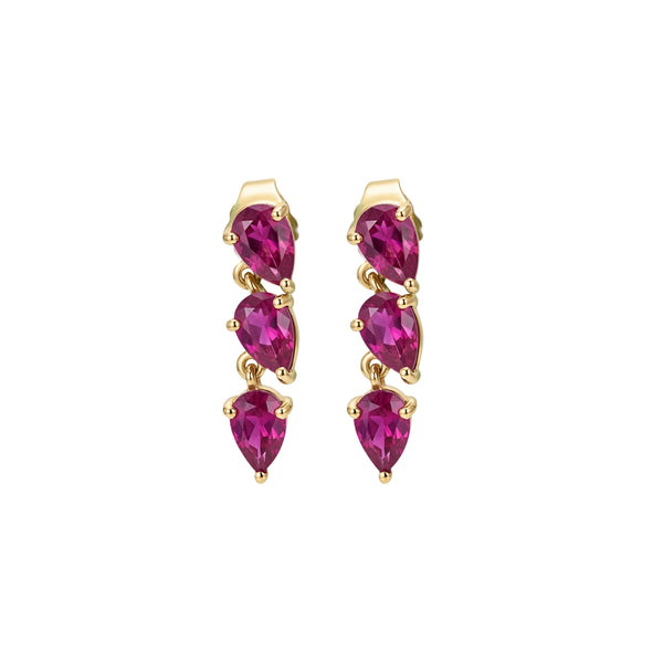 Three Pear Dancing Drop Earrings in 14K Yellow Gold