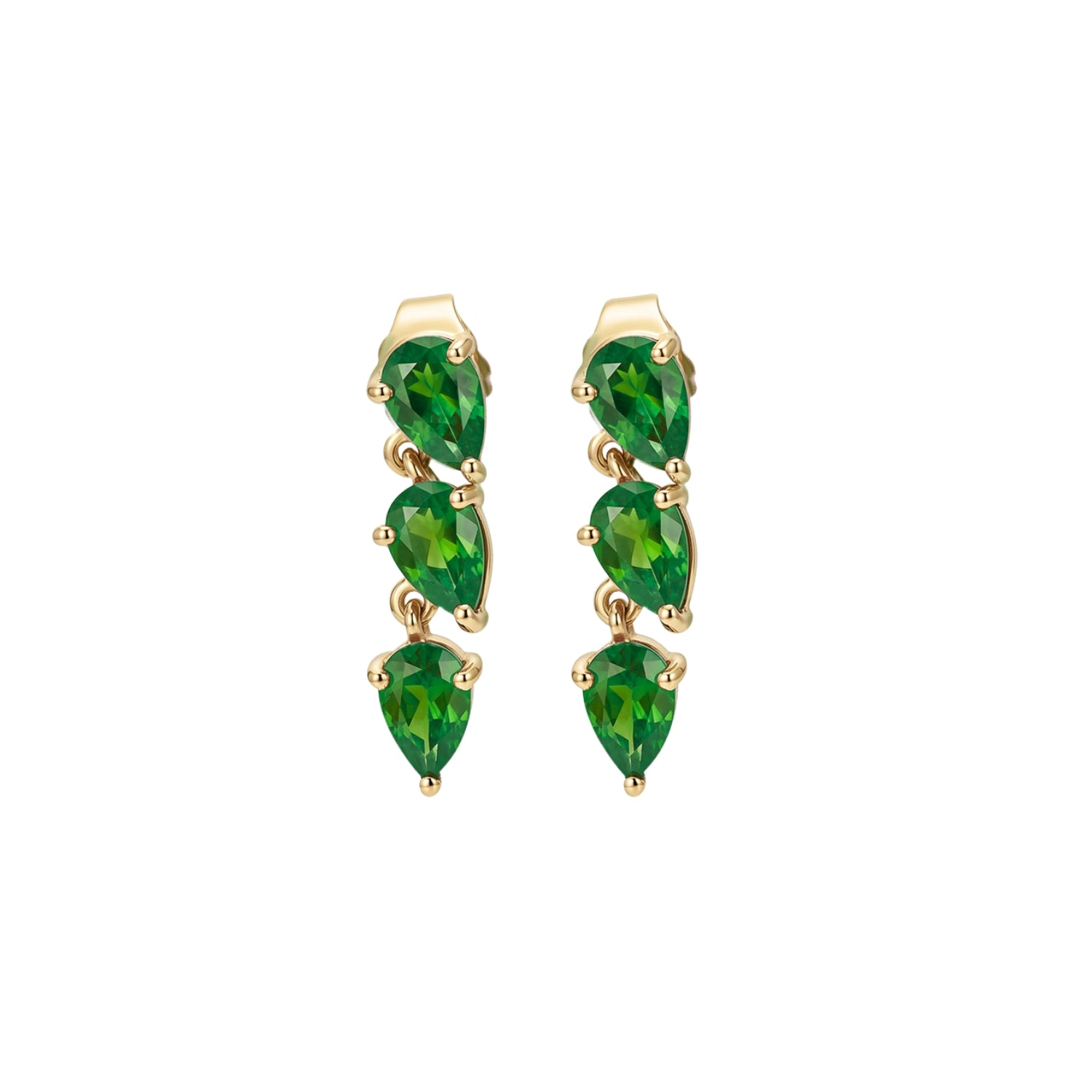 Three Pear Dancing Drop Earrings in 14K Yellow Gold