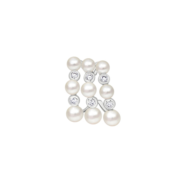 Triple Stack Pearl & Diamond Ear Cuff | 18K White Gold | JJ Jewelry Miami