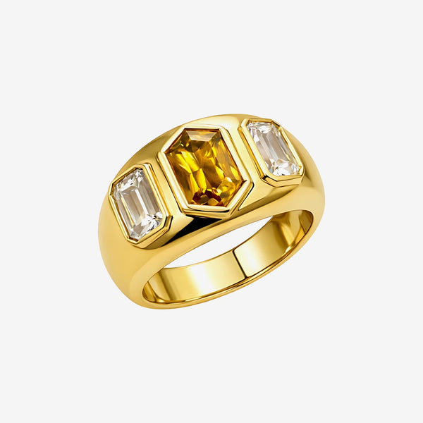Triple Yellow Sapphire Geometric Cocktail Ring in 18K Yellow Gold | JJ Jewelry