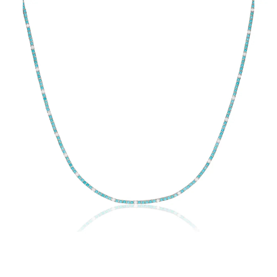 Turquoise and Diamonds Tennis Necklace-Princess Jewelry Shop