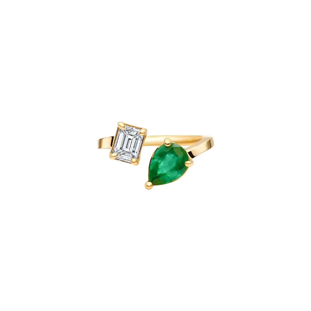   Two-Stone Emerald and Diamond Ring in Yellow Gold Princess Jewelry Shop