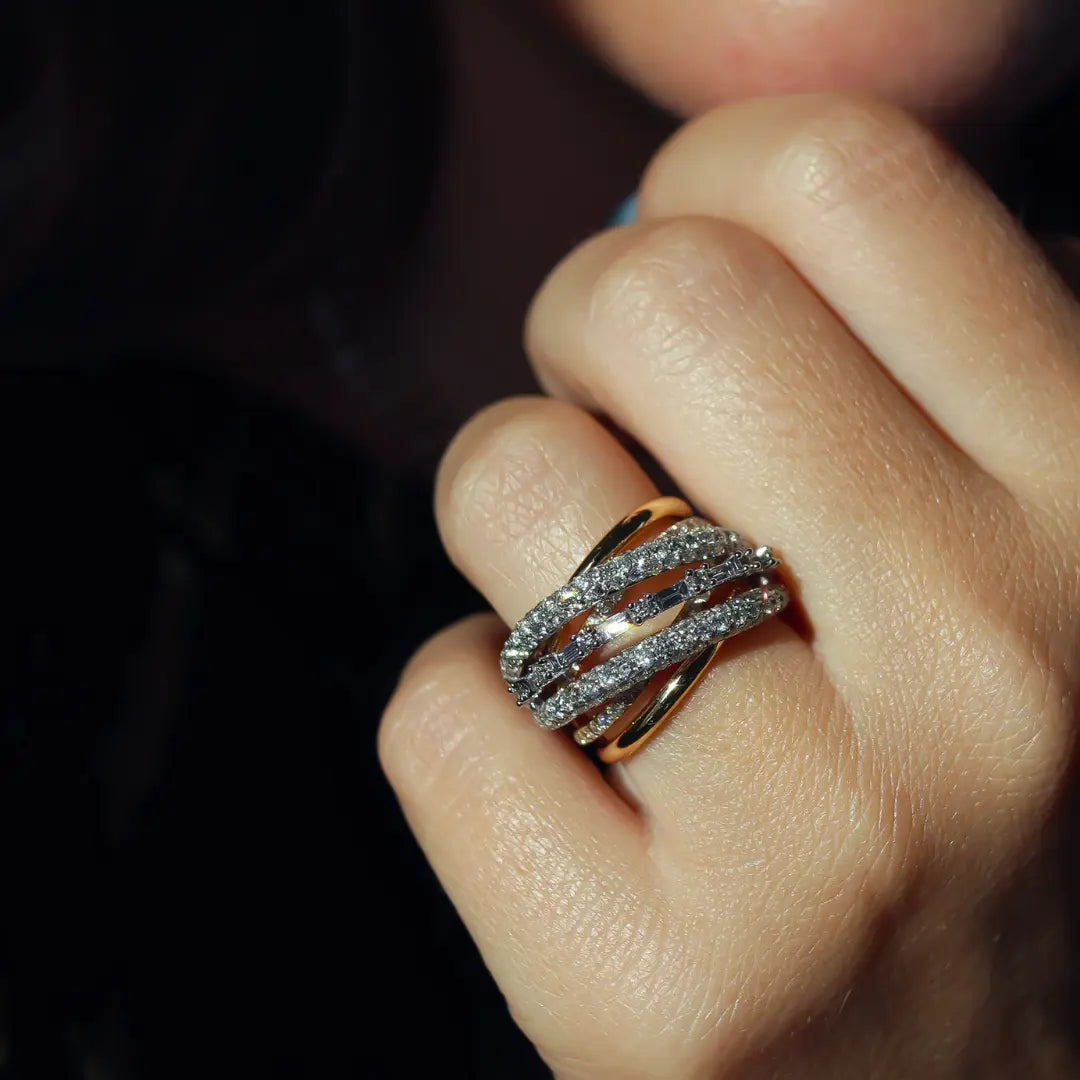 Two-Tone Crossover Diamond Ring, lifestyle view 1 | JJ Jewelry