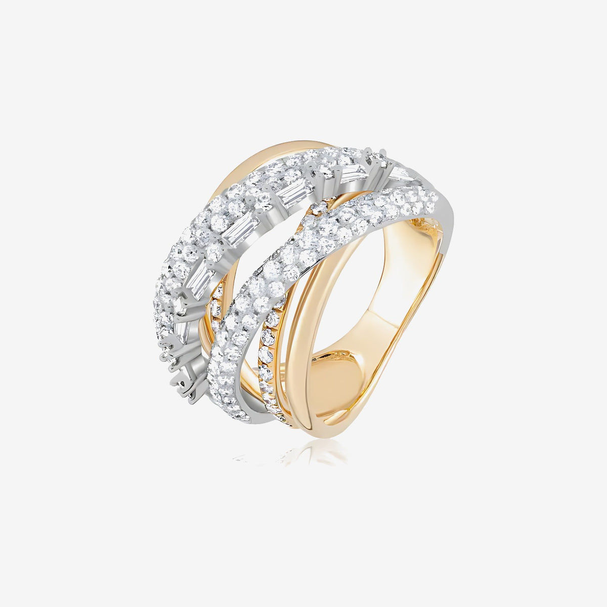 Two-Tone Crossover Diamond Ring in 18K Two-Tone Gold | JJ Jewelry