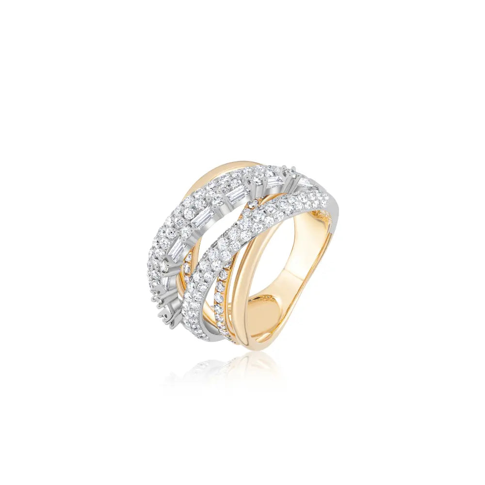 Two-Tone Crossover Diamond Ring in 18K Gold | JJ Jewelry Miami