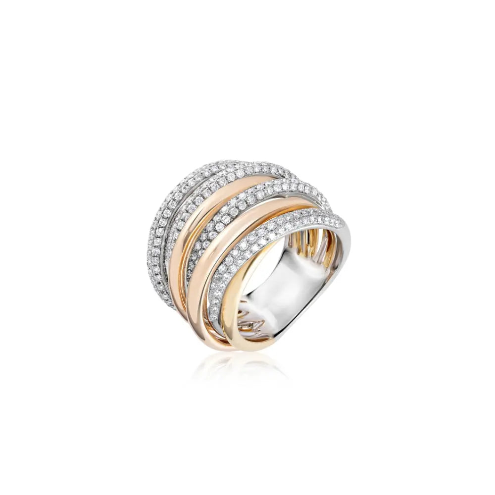 Two-Tone Crossover Pavé Diamond Cocktail Ring | JJ Jewelry Miami