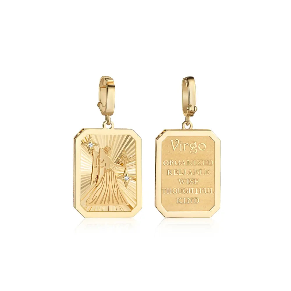 Virgo Zodiac Engraved Gold and Diamond Pendant-Princess Jewelry Shop