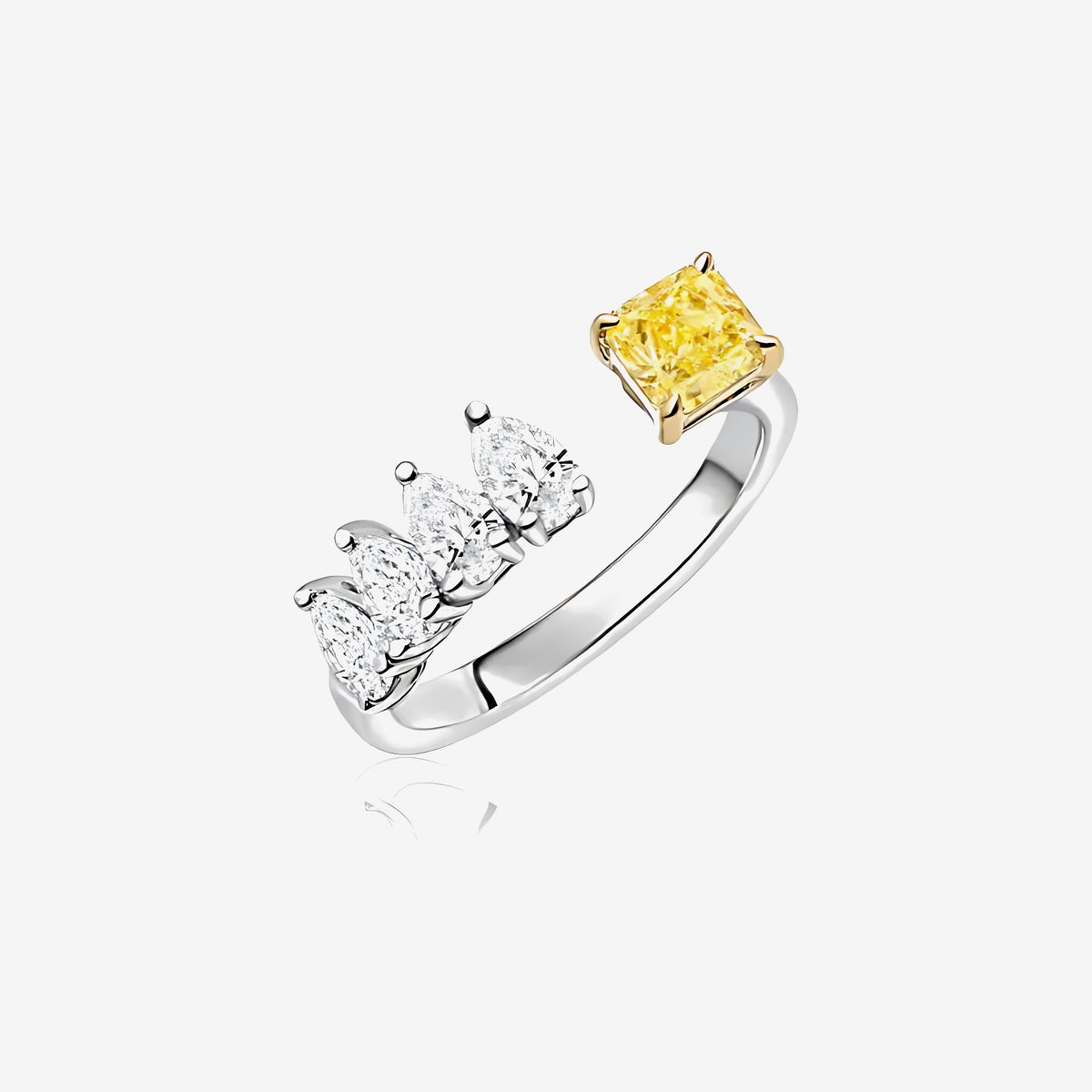 Yellow Diamond and Pear Diamond Open Ring in 18K Two-Tone Gold | JJ Jewelry