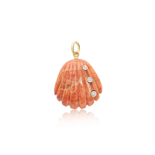 Yellow Gold Carved Shell Pendant with Diamonds | JJ Jewelry Miami