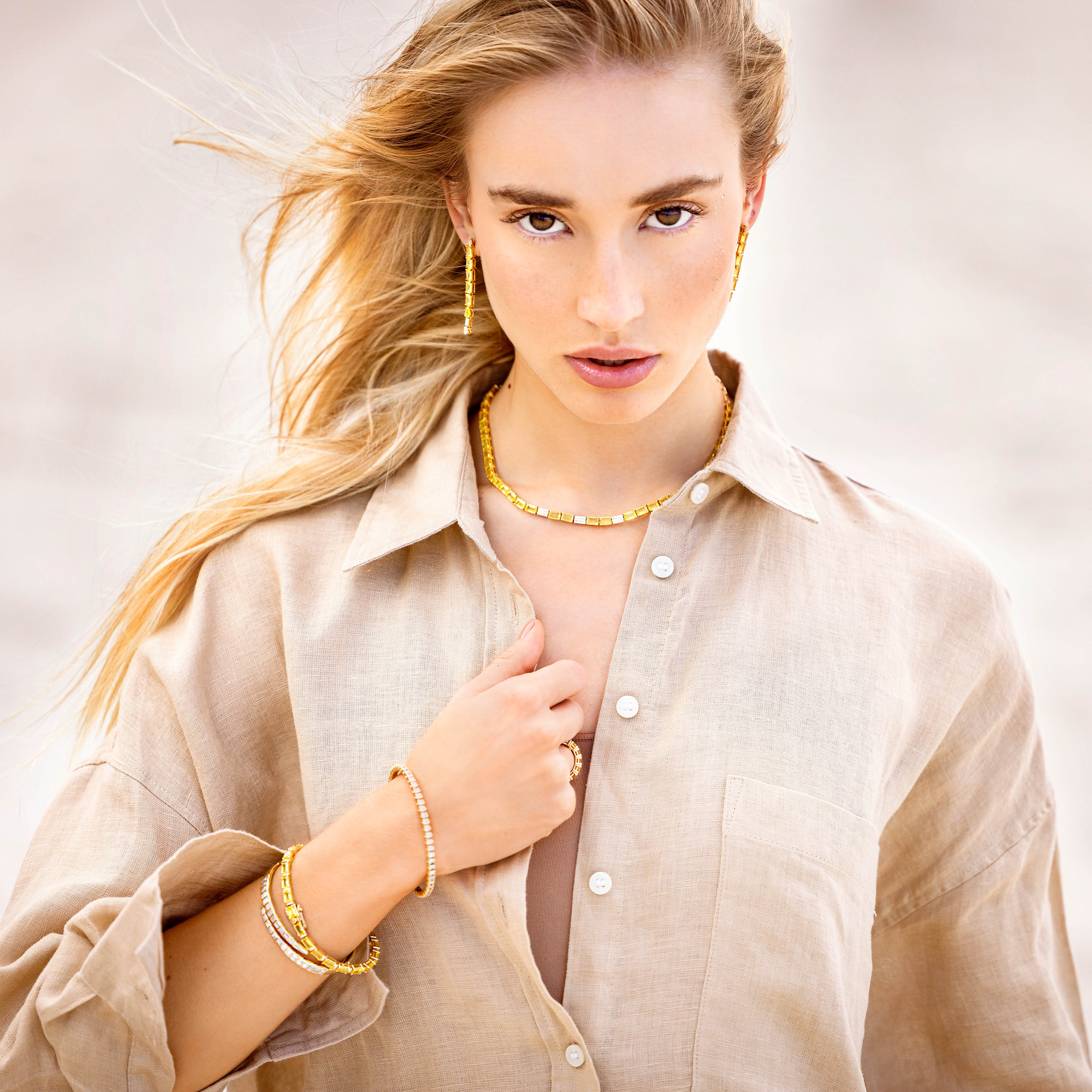 Yellow Sapphire & Diamond Tennis Necklace in 18K Yellow Gold