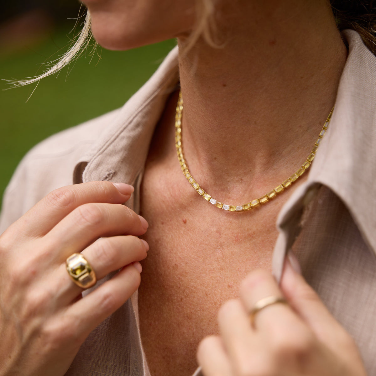 Yellow Sapphire & Diamond Tennis Necklace in 18K Yellow Gold